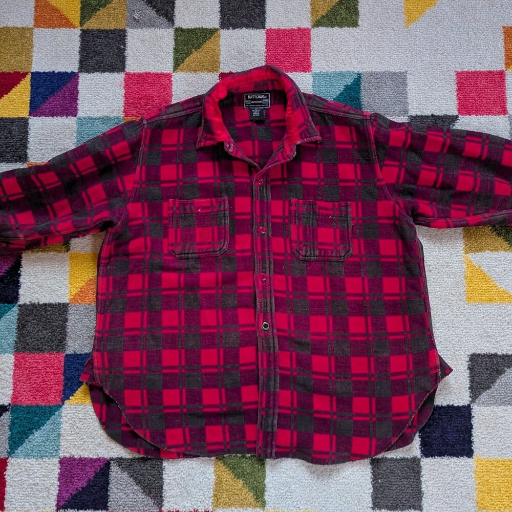 LIKE NEW Vintage Hot Pink & Purple Plaid Flannel XL by National Outfitters